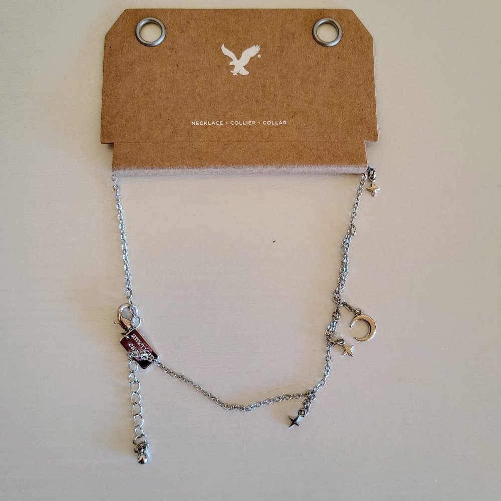 American Eagle Outfitters AE Silver Choker Necklace Moon and Stars NWT